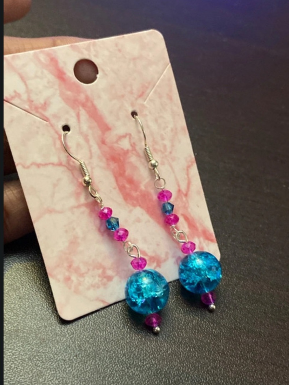 Vibrant Blue and Pink Crystal Drop Earrings
